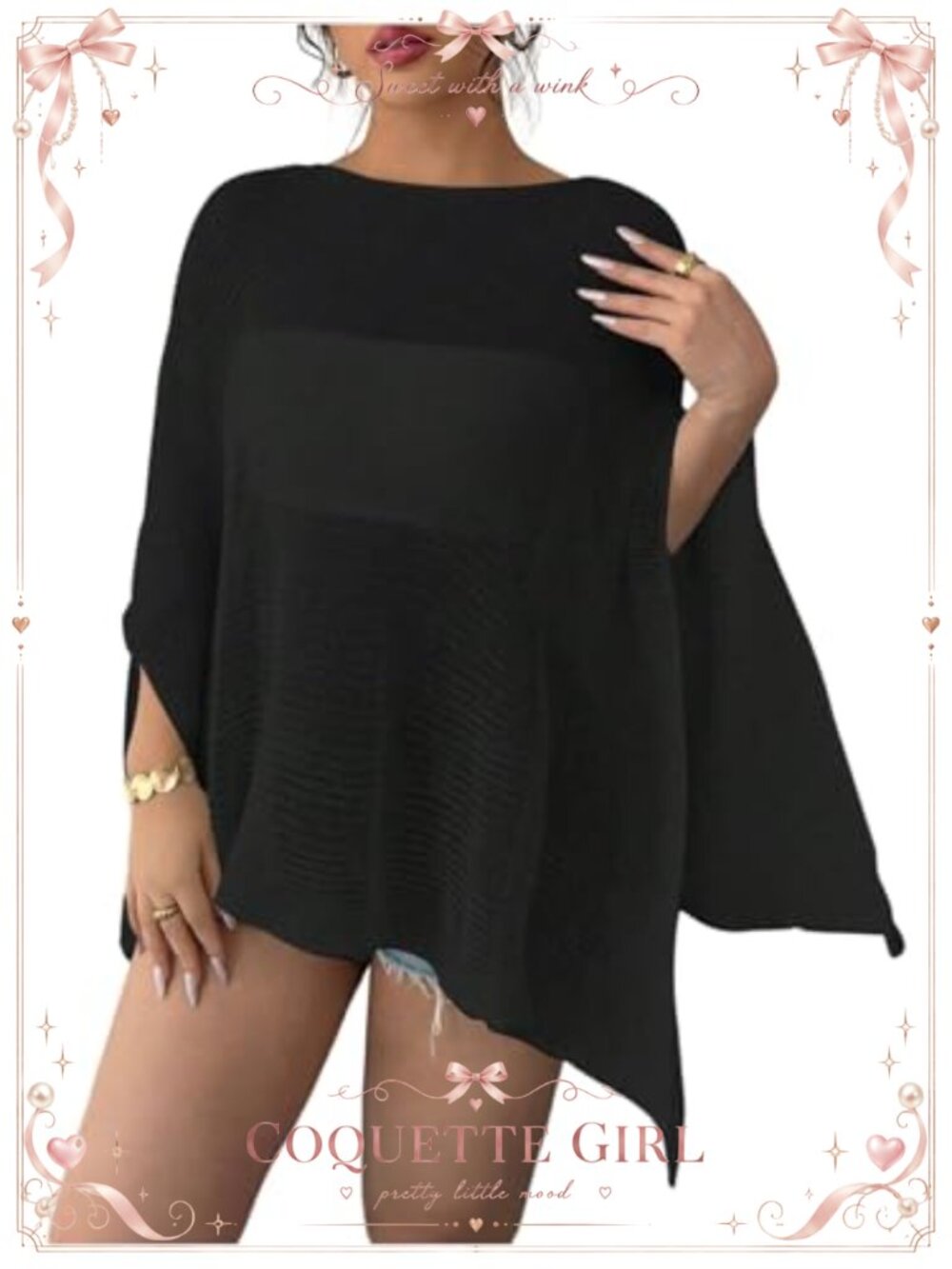 Sheer Crochet Poncho Cover Up Boat Neck 3/4 Sleeve Beach Swim